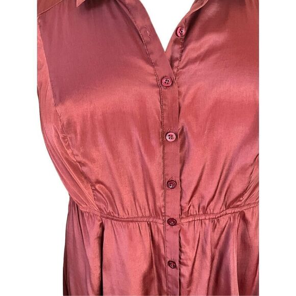 Torrid Womens 3X Button Front Blouse Copper Sleeveless Elastic Waist Collared - Picture 3 of 12